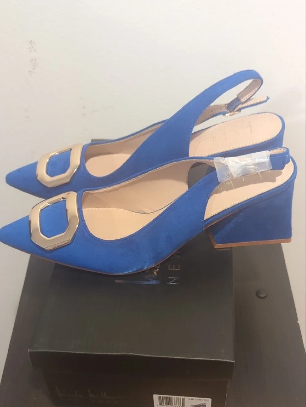 Blue Women's Pointed Slingback with Gold Buckle
